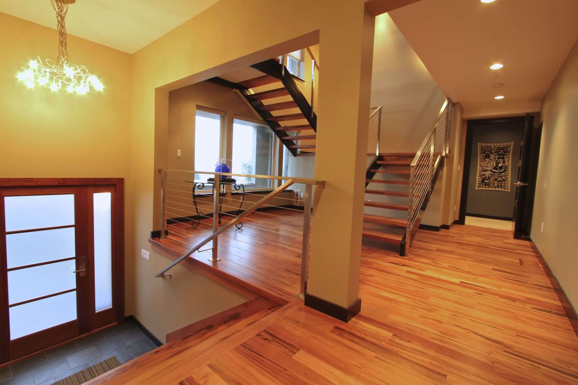Entry stairway of home with beautiful lighting