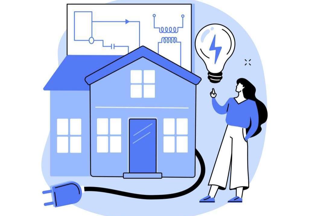 Residential electrical construction abstract concept vector illustration. Pre-construction planning, licensed contractor, lighting and appliance needs, energy efficient project abstract metaphor.