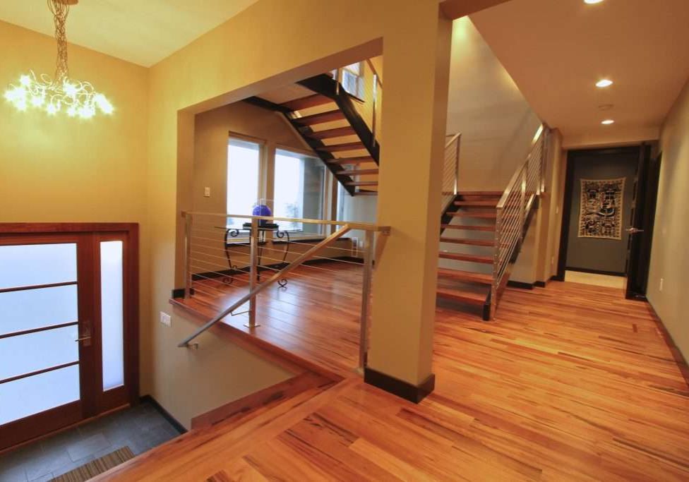 Entry stairway of home with beautiful lighting