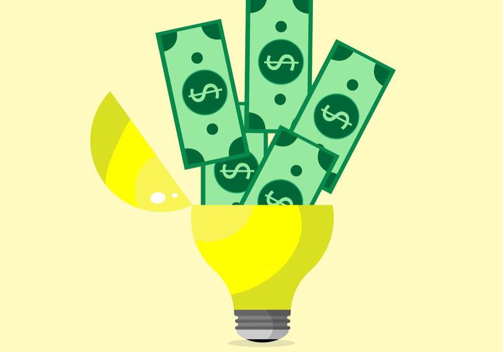 Illustration of light bulb with money coming out of it as it signifies the cost and energy savings of working with Exact Electric, an electrician serving Seattle and the Greater Puget Sound.